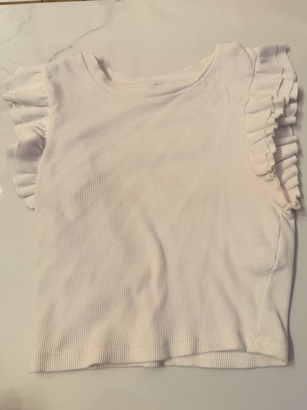 Zara White Ribbed Tank Top with Ruffle Trim